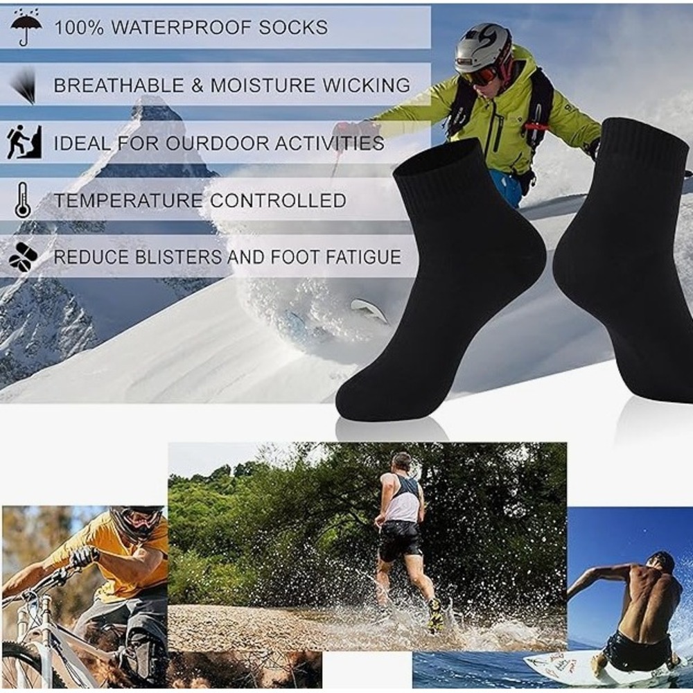 Randy Sun Waterproof Hiking Socks Unisex XS Black Cushioned Ankle Trekking